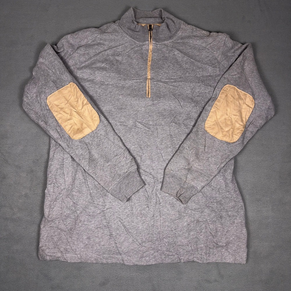 Woolrich Mens‎ Gray Quarter Zip Pullover Sweater Elbow Patches Size Large